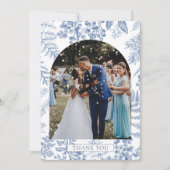 青エレガントフランスの開花結婚フローラ サンキューカード (正面)