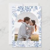 青エレガントフランスの開花結婚フローラ セーブザデート (正面)