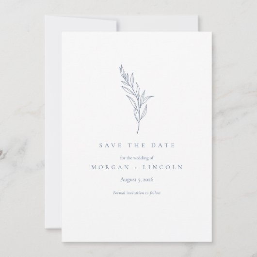 青エレガントフランスの開花結婚フローラ セーブザデート (裏面)