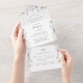 青エレガントフローラと書道の白 オールインワン招待状 (貼ってはがせる)