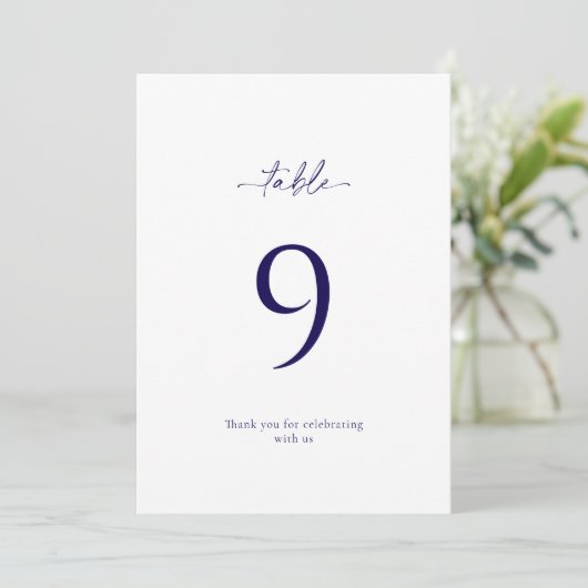 青エレガントフローラの結婚テーブル番号カード 招待状 (スタンド正面)