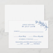 青エレガントフローラの食事の選択結婚の 出欠カード (正面/裏面)