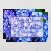 青エレガントフローラアジサイブライダルシャワー 招待状 (正面/裏面)
