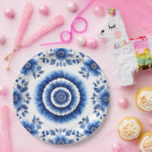 青エレガントフローラインスパイア陶器 ペーパープレート (パーティー)