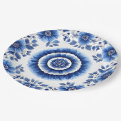 青エレガントフローラインスパイア陶器 ペーパープレート (アングル)