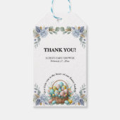 青エレガントフローライースター卵バスケットベビーシャワー ギフトタグ (正面)