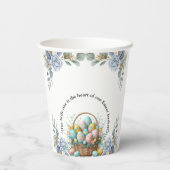 青エレガントフローライースター卵バスケットベビーシャワー 紙コップ (裏面)