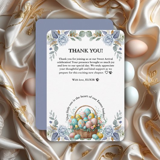 青エレガントフローライースター卵バスケット サンキューカード