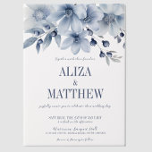 青エレガントフローラオーバーレイ結婚ズ ベラム紙招待状