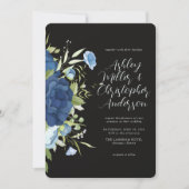 青エレガントフローラオールインワン結婚 招待状 (正面)