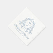 青エレガントフローラクレストモノグラム結婚ズ スタンダードカクテルナプキン (角)