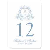 青エレガントフローラクレストモノグラム結婚ズ テーブルナンバー (正面)