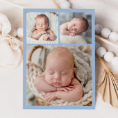 青エレガントフローラクレストモノグラム4写真誕生 案内状