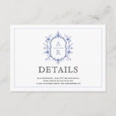 青エレガントフローラクレストモノグラ結婚ム詳細 エンクロージャーカード (正面)