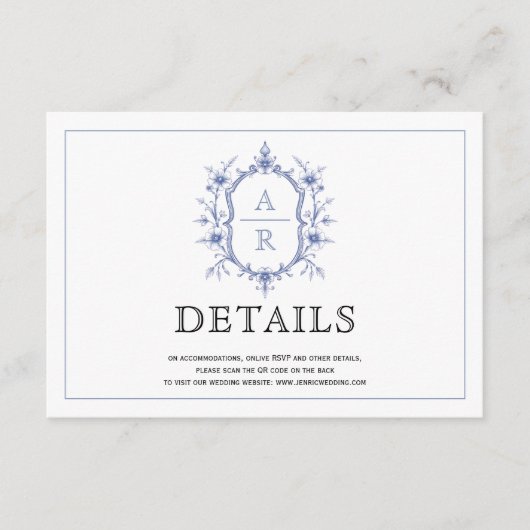 青エレガントフローラクレストモノグラ結婚ム詳細 エンクロージャーカード (正面)