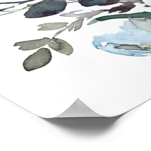 青エレガントフローラグ結婚レリーの歓迎サイン ポスター (角)