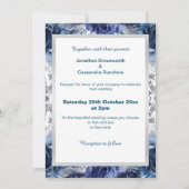 青エレガントフローラシルバートリ結婚ム 招待状 (正面)