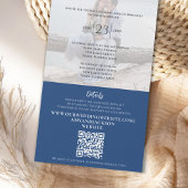 青エレガントフローラシールと送結婚信 オールインワン招待状