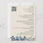 青エレガントフローラデザインとクリーム背景 招待状 (裏面)