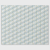 青エレガントフローラハッピーバースデー名 ラッピングペーパー (フラット)