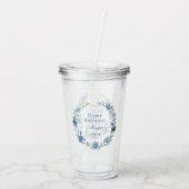 青エレガントフローラハッピーバースデー アクリルタンブラー (裏面)