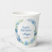 青エレガントフローラハッピーバースデー 紙コップ (裏面)