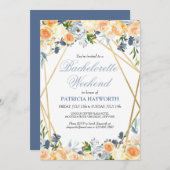 青エレガントフローラバチェロレッテ週末の日程 招待状 (正面/裏面)