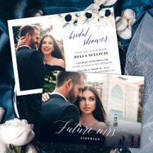 青エレガントフローラフォトブライダルシャワー