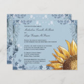 青エレガントフローラフォーマル結婚式 招待状 (正面/裏面)