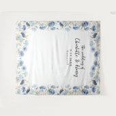 青エレガントフローラフレ結婚ームの背景 タペストリー (正面(横))