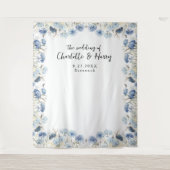 青エレガントフローラフレ結婚ームの背景 タペストリー (正面)