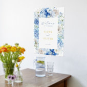 青エレガントフローラフレ結婚ームへようこそ 箔ポスター (レイダウン (キッチン))