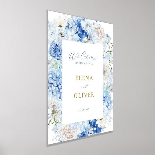 青エレガントフローラフレ結婚ームへようこそ 箔ポスター (レイダウン)