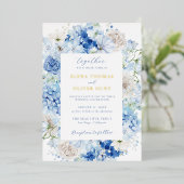青エレガントフローラフレ結婚ーム 箔招待状 (立ち正面)