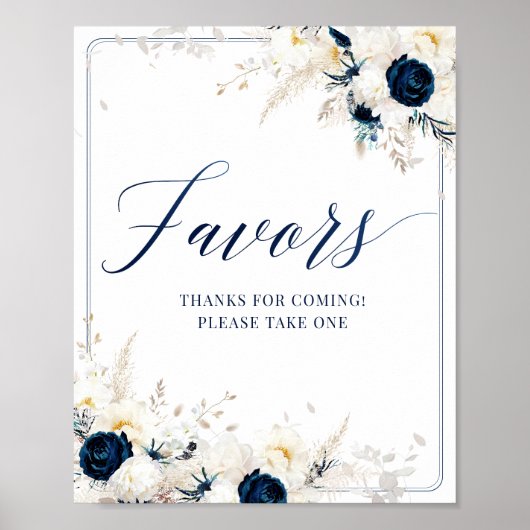 青エレガントフローラブライダルシャワー親善署名 ポスター (正面)