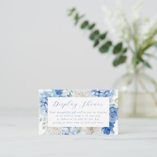 青エレガントフローラブライダルシャワー エンクロージャーカード (スタンド正面)