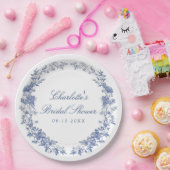 青エレガントフローラブライダルシャワー ペーパープレート (パーティー)