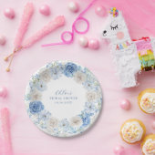 青エレガントフローラブライダルシャワー ペーパープレート (パーティー)