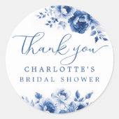青エレガントフローラブライダルシャワー ラウンドシール (正面)