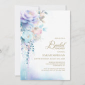 青エレガントフローラブライダルシャワー 招待状 (正面)