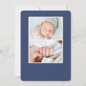 青エレガントフローラプリント写真誕生のお知らせ 招待状 (裏面)