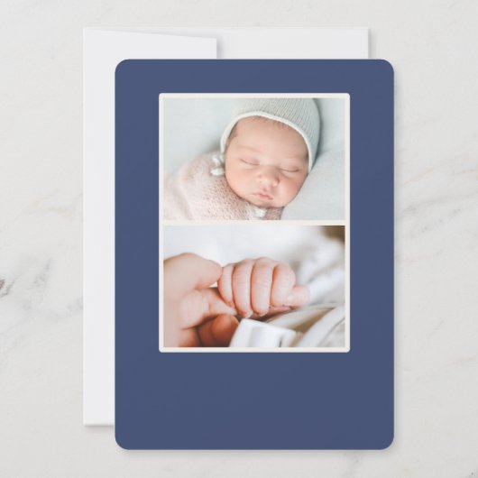 青エレガントフローラプリント写真誕生のお知らせ 招待状 (裏面)