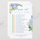 青エレガントフローラベビーシャワーゲーム印刷された少年 (正面/裏面)