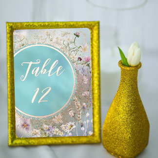 青エレガントフローラホイ実在ルテーブルカード 箔招待状