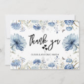 青エレガントフローラモダン結婚の サンキューカード (正面)