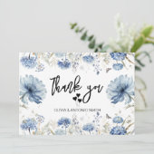青エレガントフローラモダン結婚の サンキューカード (スタンド正面)