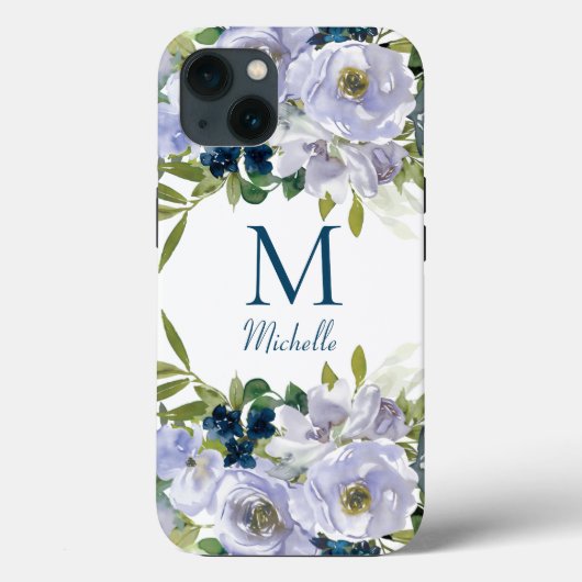 青エレガントフローラモノグラム名 Case-Mate iPhoneケース (裏面)