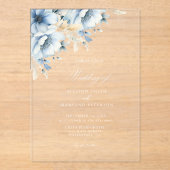 青エレガントフローラ幾何学模様の開花結婚 アクリル招待状 (正面)