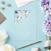 青エレガントフローラ幾何学模様の開花結婚 アクリル招待状 (インサイチュ (ウェディング))
