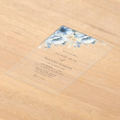 青エレガントフローラ幾何学模様の開花結婚 アクリル招待状 (レイダウン)